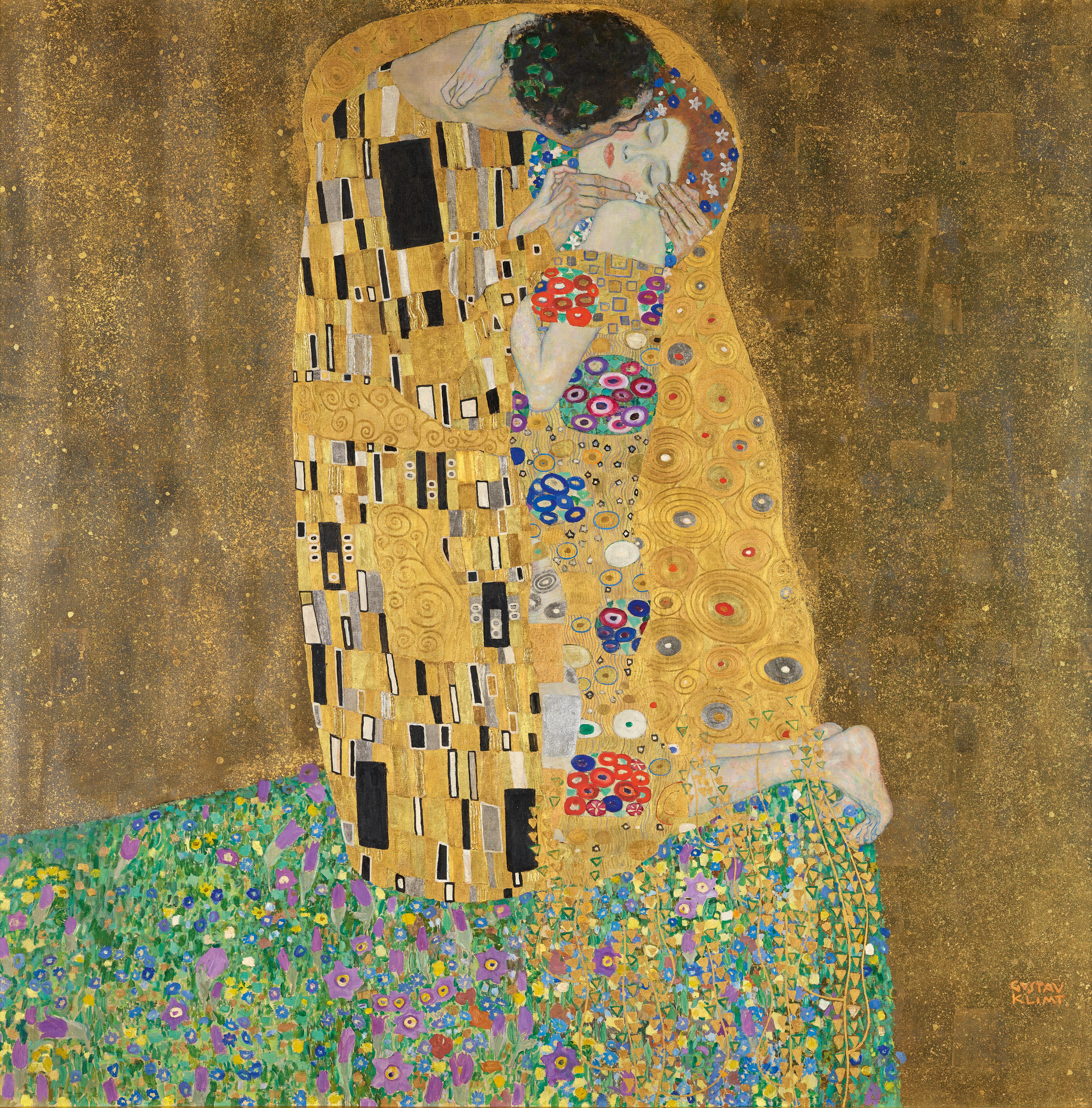 Gustav Klimt: Der Kuss (Liebespaar), 1908, vollendet 1909