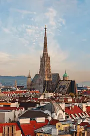 Vienna from above, with St. Stephen's Cathedral in focus