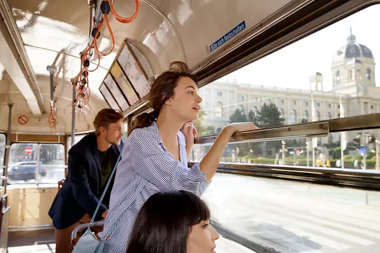 Vienna, by tram around the Ringstrasse boulevard, passengers