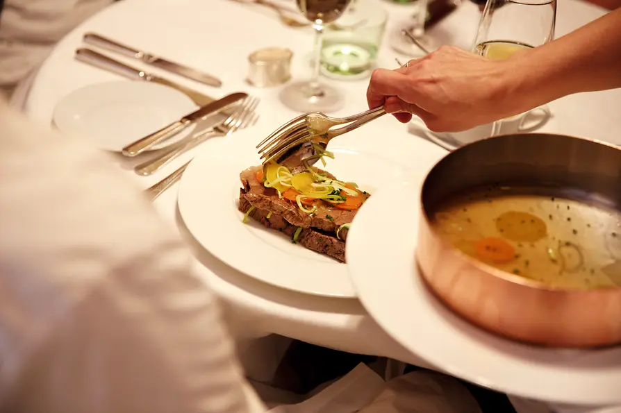 Tafelspitz (traditional fillet of boiled beef) is served