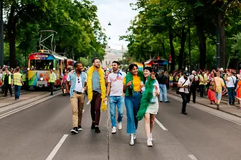 Gay and lesbian friends at the Rainbow Parade