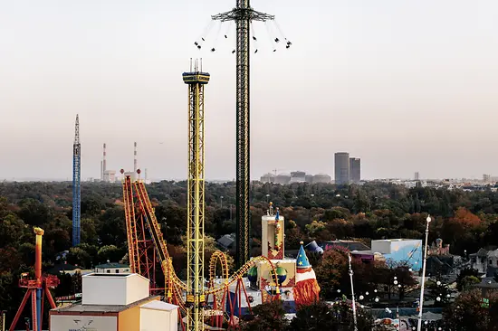 Aerial view of the Prater with pleasure park