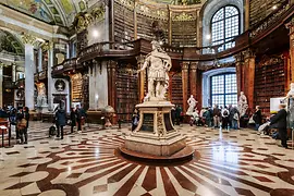 National Library ceremonial room with statue in the middle