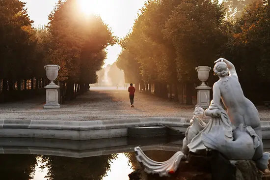 Avenue with joggers in Schönbrunn Palace park