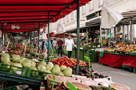 Stand de légumes au Brunnenmarkt 