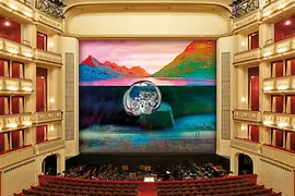 Safety Curtain in the Vienna State Opera, 2024/25, by Pipilotti Rist: "Abdominal Cavity Flies Over a Dam"