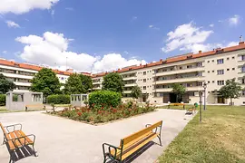 Edificio de vivienda social, Karl Marx Hof, vista exterior, patio interno, parque