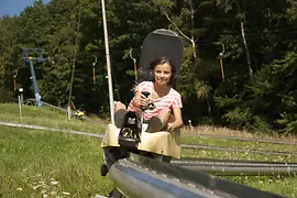 Girl speeding down the toboggan