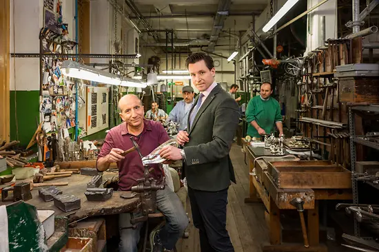 Jean-Paul Vaugoin with an employee in his workshop