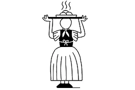 Illustration for Wiener Wäschermädel (warm dessert with apricot): laundry girl with a tray of the dessert on her head