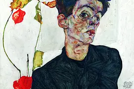 Egon Schiele: Autoportret cu fructe-lampion chinezesc, 1912