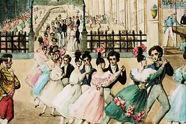 Escena de baile en el Casino Dommayer en el distrito de Hietzing en Viena, pintura colorida