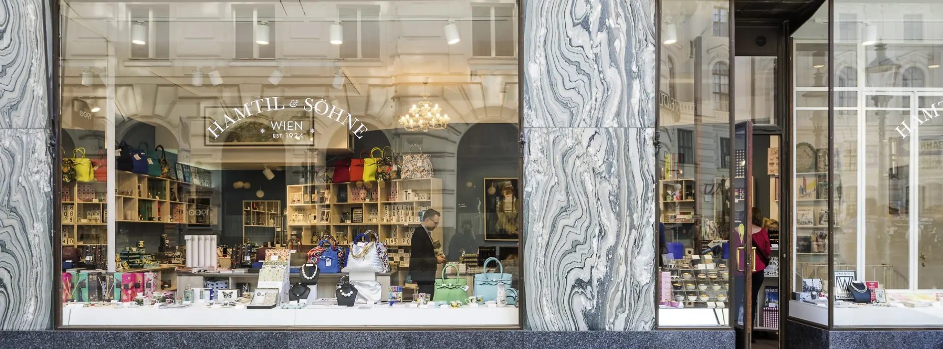 shopwindow with marble facade