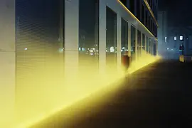 The Yellow Fog light spectacle at the headquarters of Verbund in Am Hof.