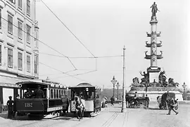 Horse-drawn tramway at Praterstern around 1901