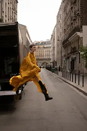 Female model in yellow wrap