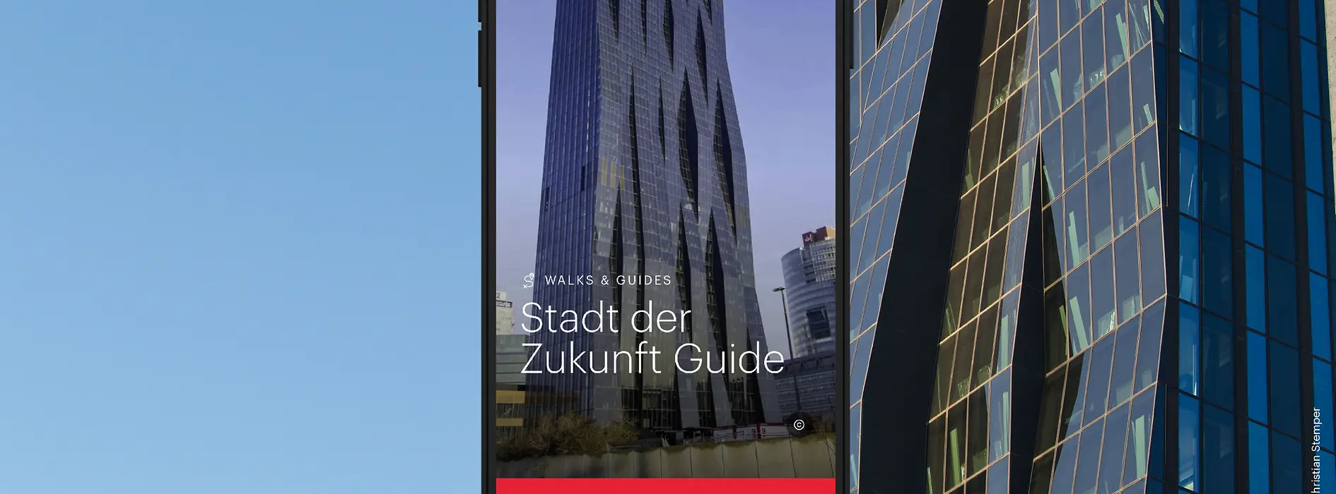 Werbesujet ivie Stadt der Zukunft Guide mit Hochhaus