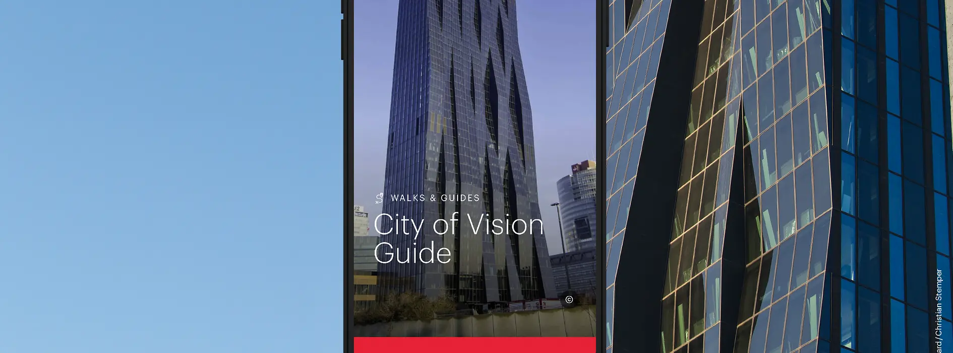 Advertising subject ivie city of the future guide with skyscraper