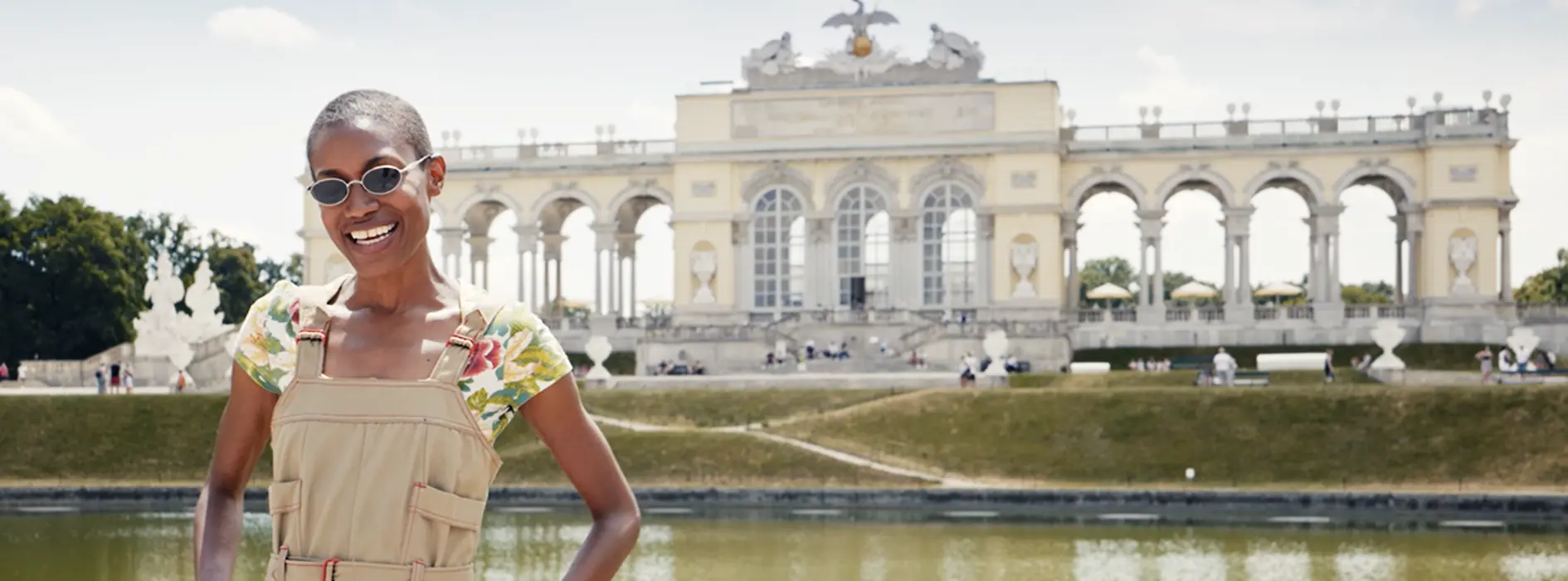 Adia with her kids in front of Gloriette in Vienna