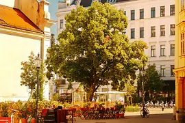 Sidewalk cafés on Karmeliterplatz