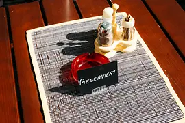 Place setting on a table in a restaurant in the Gußhausviertel