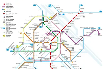 Mapa de las líneas de metro y conexiones rápidas de Viena