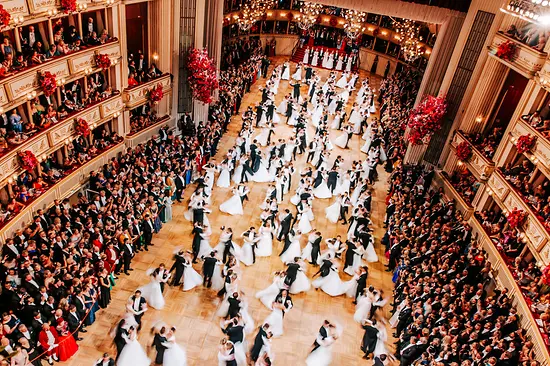 Dancing debutante couples at the opening of the Vienna Opera Ball at the Vienna State Opera