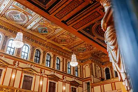 Musikverein Vienna, Golden Hall, view between two pillars onto the stage