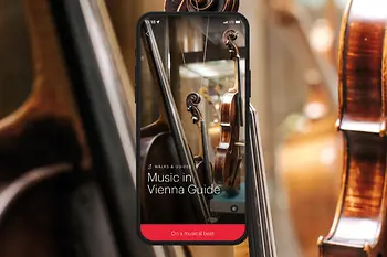 Sujet with string instruments for music in Vienna Guide in English