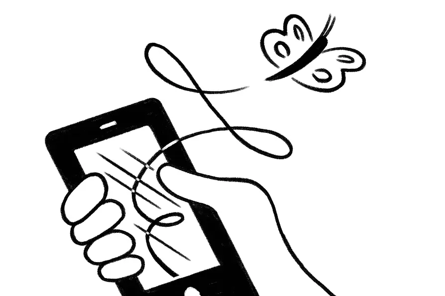 Illustration: Cell phone with a butterfly flying out of it